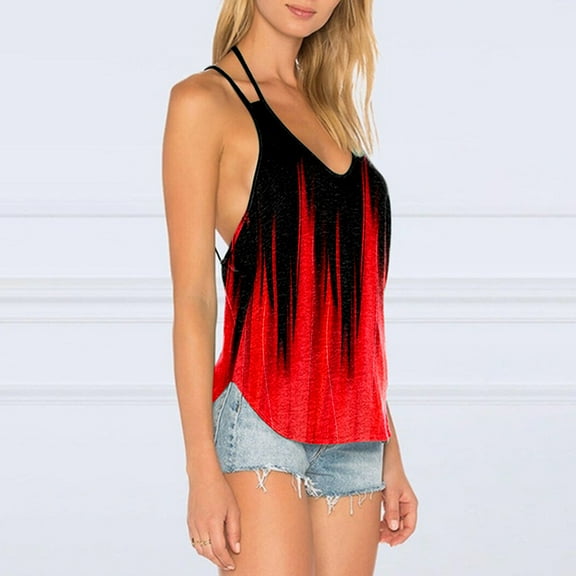 Aayomet Womens Tank Tops Women's Sleeveless Workout Tank Tops Loose Fit Summer Tops Cute Printed Yoga T Shirts,Red S