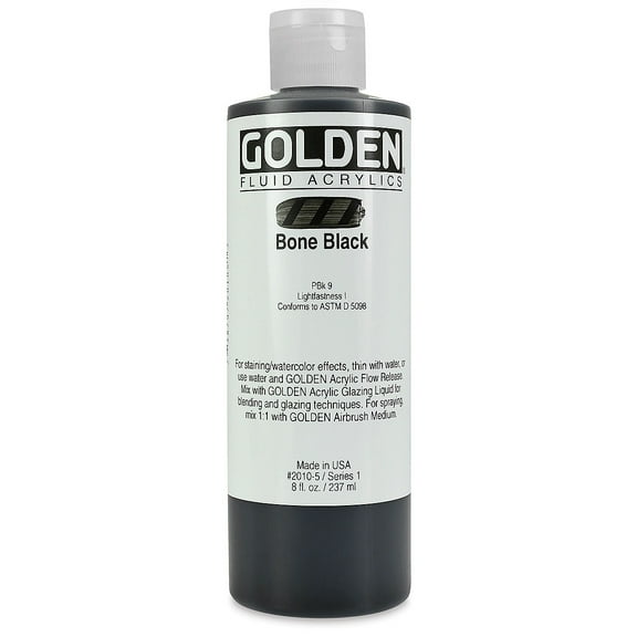 Golden Fluid Acrylic Paint, 8 oz, Bone Black