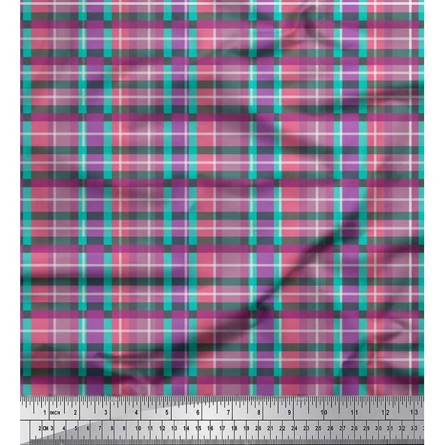 Soimoi Green Rayon Fabric Gingham Check Print Fabric by Yard 42 Inch Wide