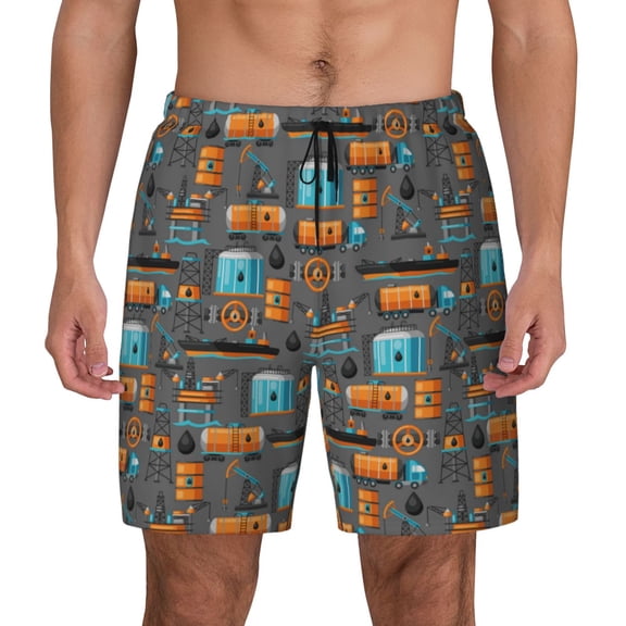 Xecao Industrial Transportation for Men's Swimming Trunks Swim Trunks Quick Dry Swim Shorts with Mesh Lining Funny Swimwear Bathing Suits