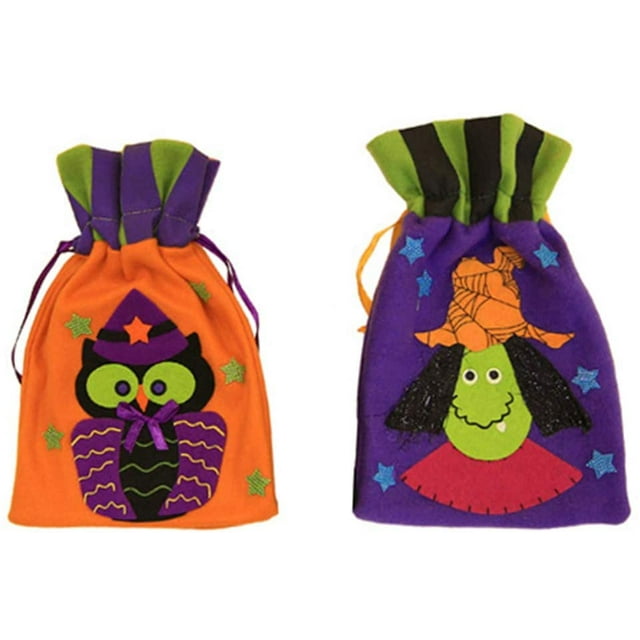 Halloween Drawstring Bags Witch Owl Pattern Trick Treat Candy Bag Snack Biscuits Goodies Pouch for Halloween s