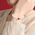 thumbnail image 2 of Pulsera de perlas con ágata roja y amuleto de la suerte para mujer, 2 of 2