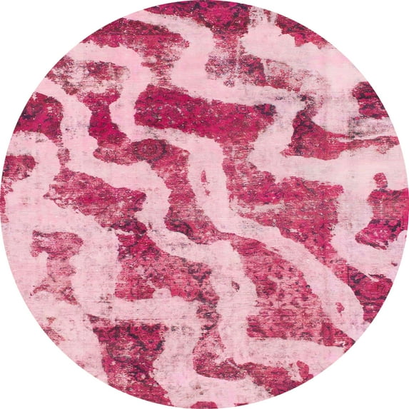 Ahgly Company Indoor Round Abstract Pink Abstract Area Rugs, 6' Round