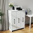 thumbnail image 3 of Bookcase 3-Tier Pull-Out Door Storage Cabinet with Wheels for Office Bedroom, White, 3 of 12