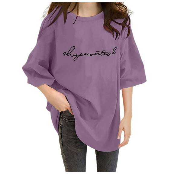 Women's Casual Loose Fit Solid Color Crew Neck T-Shirt Comfortable Drop Shoulder Sleeve Top Soft Breathable Tee