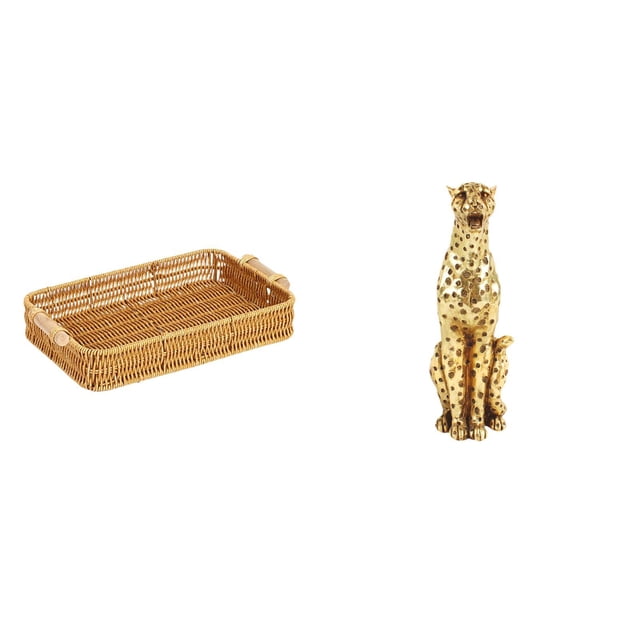 Cestas de almacenamiento,Cestas de almacenamiento de cocina tejidas con asas hechas a mano,Cestas de pan redondas Bandejas para servir Rectángulo,Figura de guepardo,Figura de guepardo