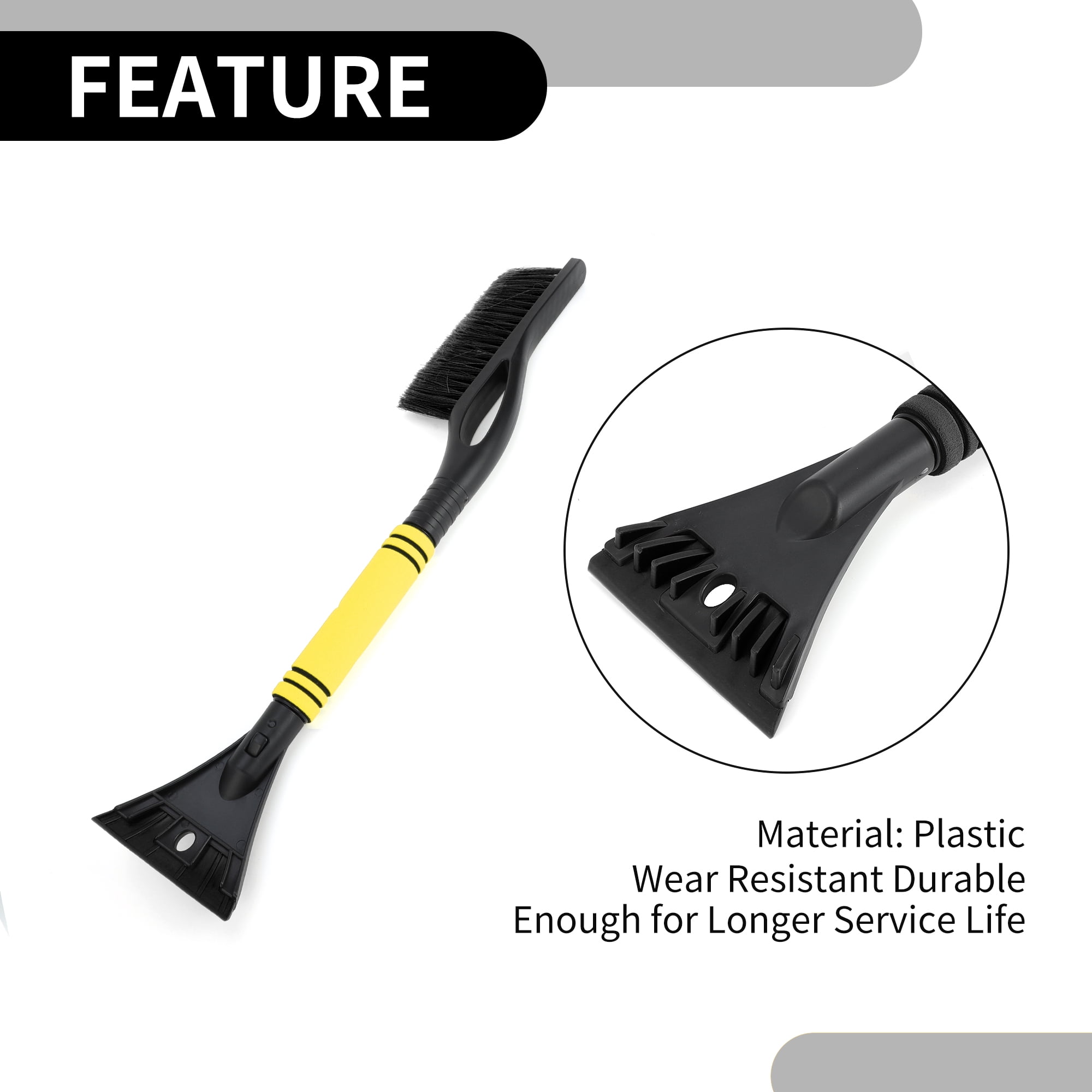 Unique Bargains Car Ice Scraper Brush with Broom - SUV Snow Frost Remover Yellow