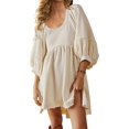 thumbnail image 1 of Women Oversized Sweatshirt Dress Raglan Lantern Sleeve Scoop Neck Pullover High Low Hem Flowy Babydoll Mini Dress, 1 of 3