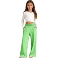 thumbnail image 5 of shoper Girls Oversized Wide Leg Sweatpants Fleece Athletic Joggers Drawstring Waist and Pockets Kids Baggy Straight Leg Track Pants Light Green, 5 of 6
