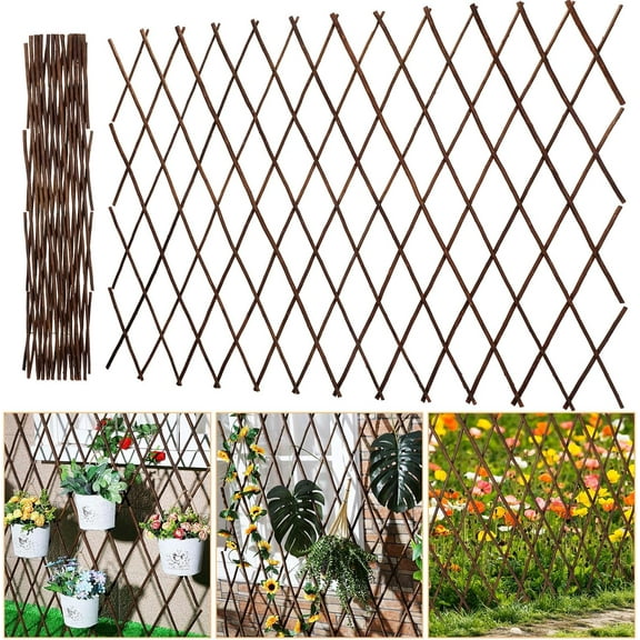 1 Pack Expandable Willow Trellis Lattice Fence Willow Fence Panel for Climbing Plants Willow Garden Lattice Trellis Plant Support Open Screen Willow Fencing, Outdoor Decorative Wood Fence
