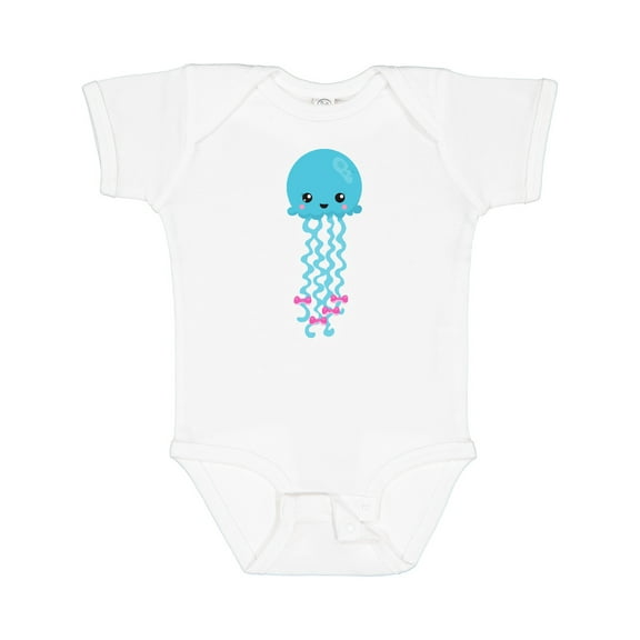 Inktastic Blue Jellyfish, Cute Jellyfish With Pink Ribbons Girls Baby Bodysuit