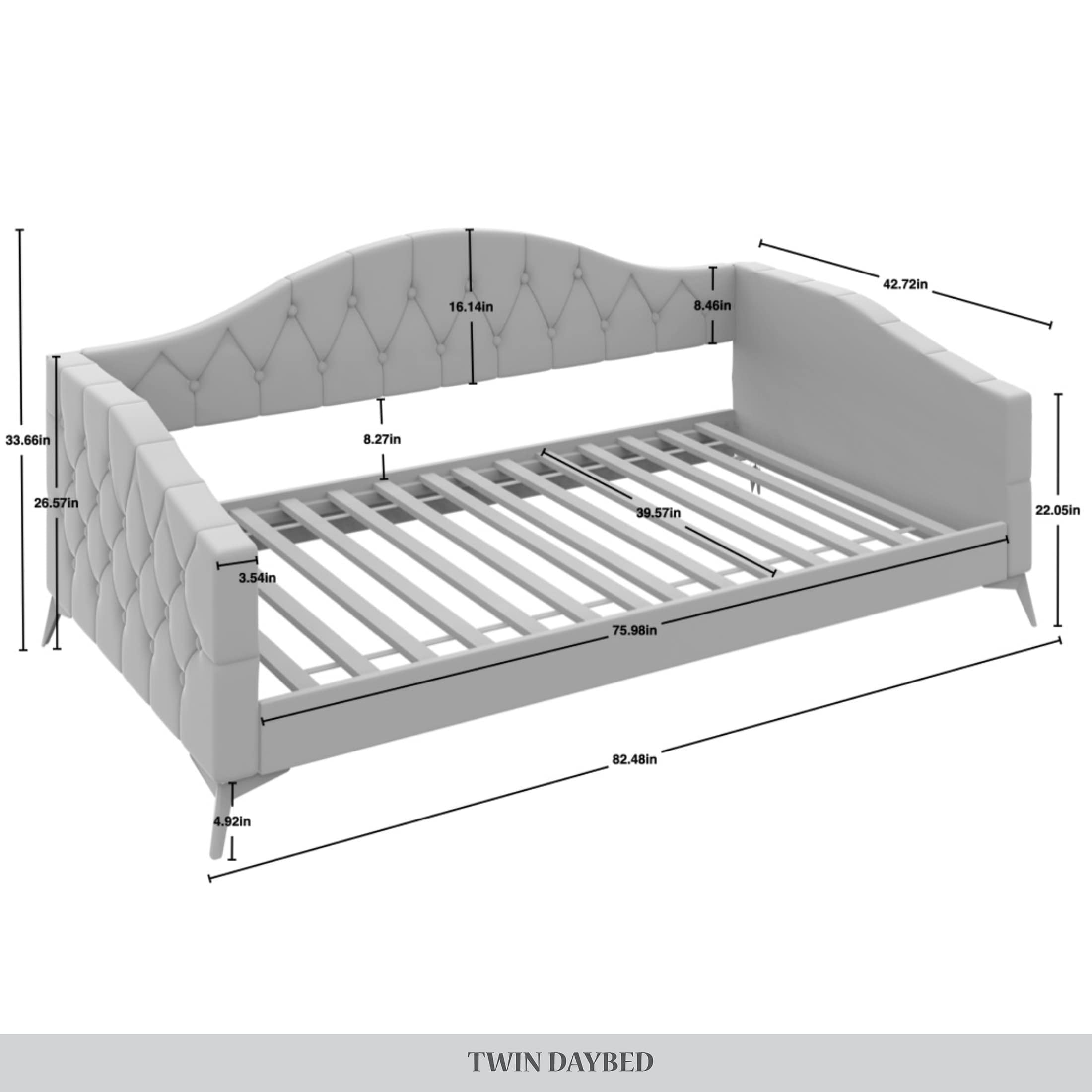 Castle Place Modern Camelback Silhouette Upholstered Tufted Twin Daybed, Silver Gray