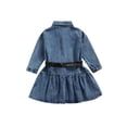 thumbnail image 4 of Diconna Robe Bébé Fille Printemps Automne 2-7 Ans Manches Longues denim Col à Revers Boutons Taille Haute Cordons de Serrage Ample Décontractée Soirée Midi Vêtements, 4 of 7