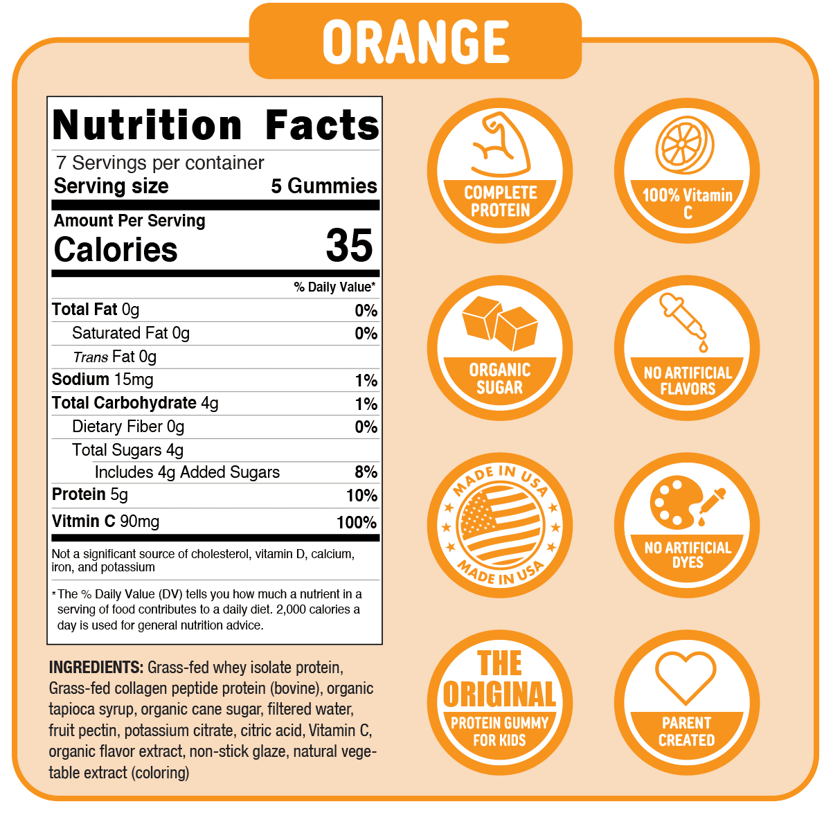 Punchies Protein Fruit Snacks for Kids | Orange | 35 Gummies per Bag | 5g Protein per Serving | 2-Pack