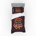 thumbnail image 2 of Saying Duvet Cover Set, Believe in Your Dreams Colorful Chalky Lettering with Dashed Beam on a Chalkboard, Bedding Set with Shams and Fitted Sheet, 3 Sizes, by Ambesonne, 2 of 3