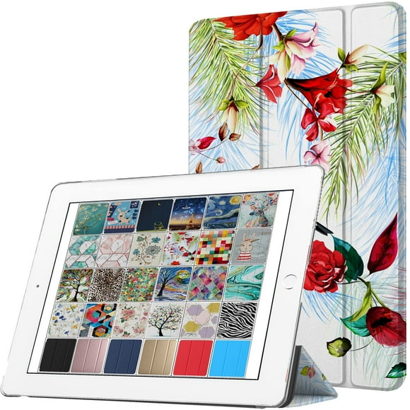 DuraSafe Cases For iPad 2nd Gen / 3rd Gen / 4th Gen - 9.7 Inch Slimline Series Lightweight Protective Cover with Dual Angle Stand & Clear PC Back Shell - Birds & Flowers