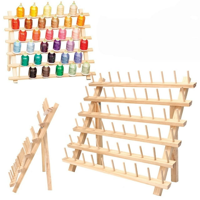 Support à Fil 60 Bobines, Organisateur de Couture en Bois pour Fils, Quilting, Broderie, Tressage de Cheveux, en Bois Dur, Robuste, Autoportant Ou Mural