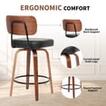 thumbnail image 5 of ClinQ 26 inch Swivel Counter Height Bar Stools Set of 4, Faux Leather Seat with Back, Walnut Bentwood Legs and Metal Footrest, Black, 5 of 11