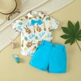 thumbnail image 2 of RTKFRFLM Toddler Easter Bunny Print Lapel Shirt and Shorts 2-Piece Set, Kids Short Sleeve Button Down Top Gentleman Suit, Fashionable Holiday Festive Sunday Outfit for Boys, 2 of 5