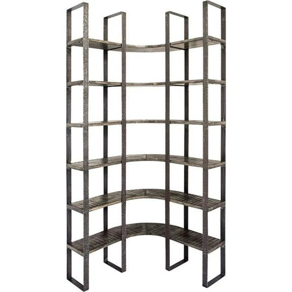 Iron Framed Curved Wooden Shelving Unit, Brown & Black