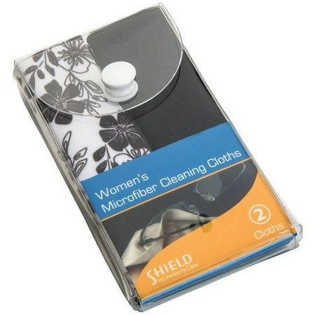 Shield Women's Microfiber Cleaning Cloths, Black & White Floral, 2 count