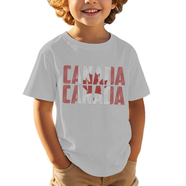 T-Shirt Graphique Feuille d'Érable pour Garçons Drapeau Canadien Col Rond Manches Courtes Tee Filles Fête Nationale Feuille d'Érable Imprimé Mode Enfants Fille Fête du Canada Col Rond T-Shirt Drapeau Canadien Imprimé