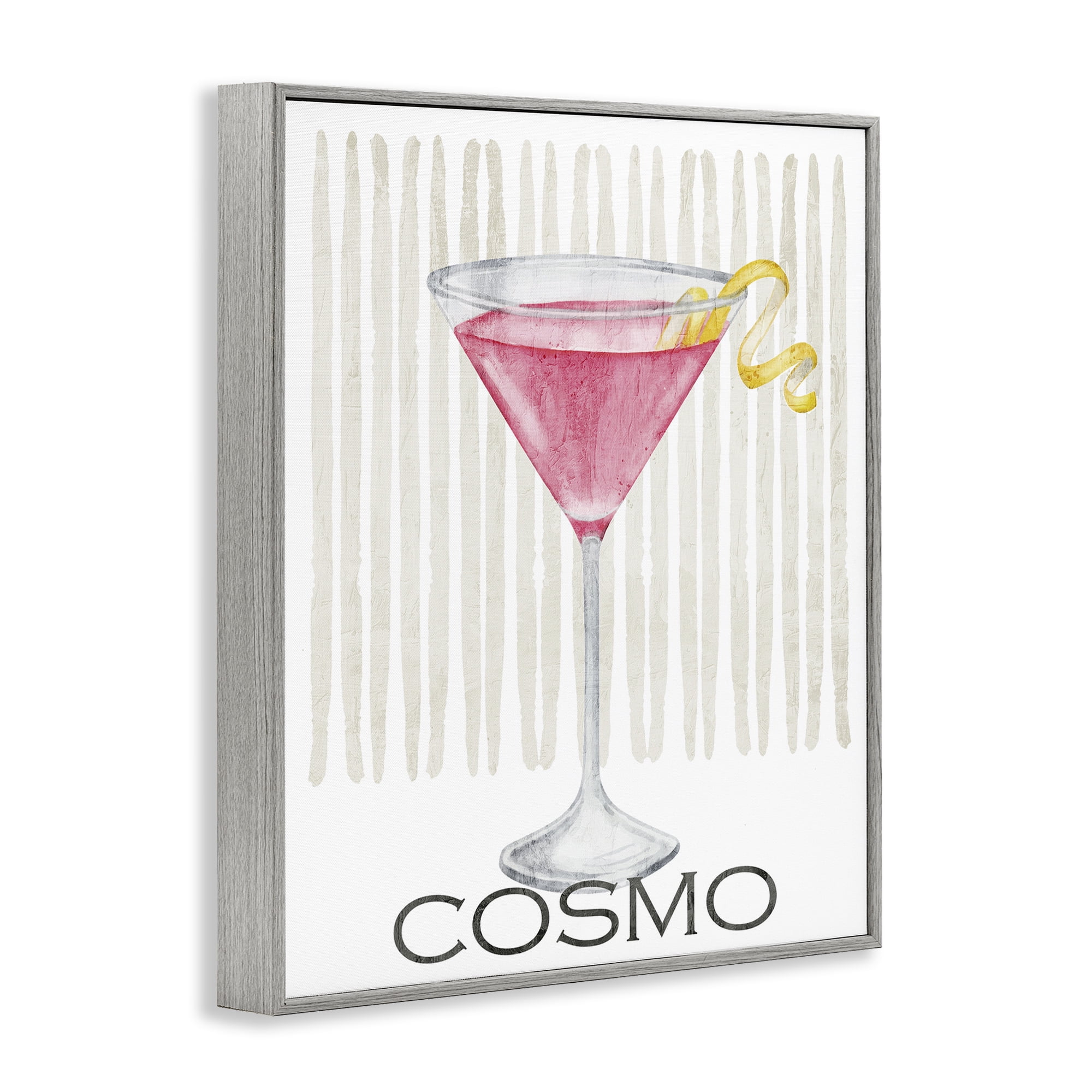 Stupell Industries Pink Cosmo on Stripes Gray Framed Giclee Art, design by Kim Allen