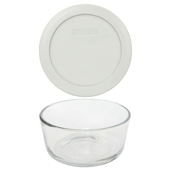 Pyrex (1) 7200 2-Cup Glass Bowl, & (1) 7200-PC Sleek Silver Plastic Lid