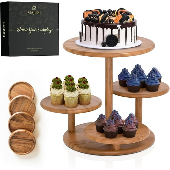 4 Tier Cupcake Stand, Cupcake Tower Stand 50 Cupcakes, Coasters Set of 4 Free, Halloween Cupcake Stand, Wooden Dessert Display for Birthday, Perfect for Tiered Cake Stand Enthusiasts