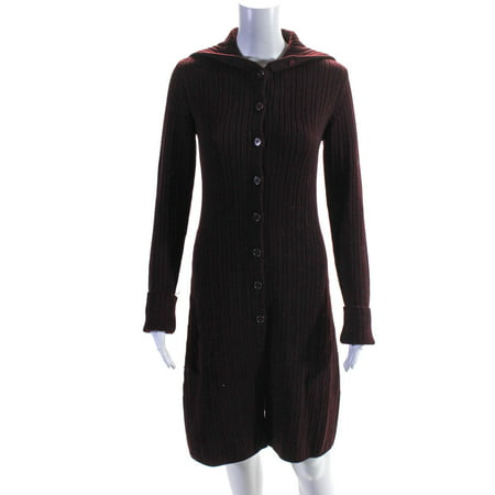 

Pre-owned|Elie Tahari Womens Wool Knitted Button Front Long Sweater Dress Purple Size S