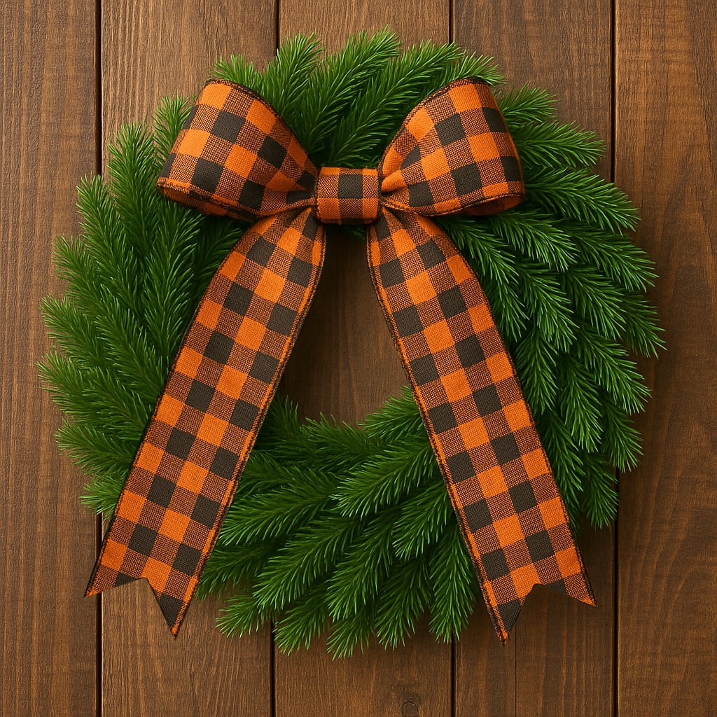 Halloween Tartan Plaid Wired Ribbon - 2 1/2" x 50 Yards, Orange & Black, Buffalo Plaid, Fall Decor, Autumn Wreath, Thanksgiving