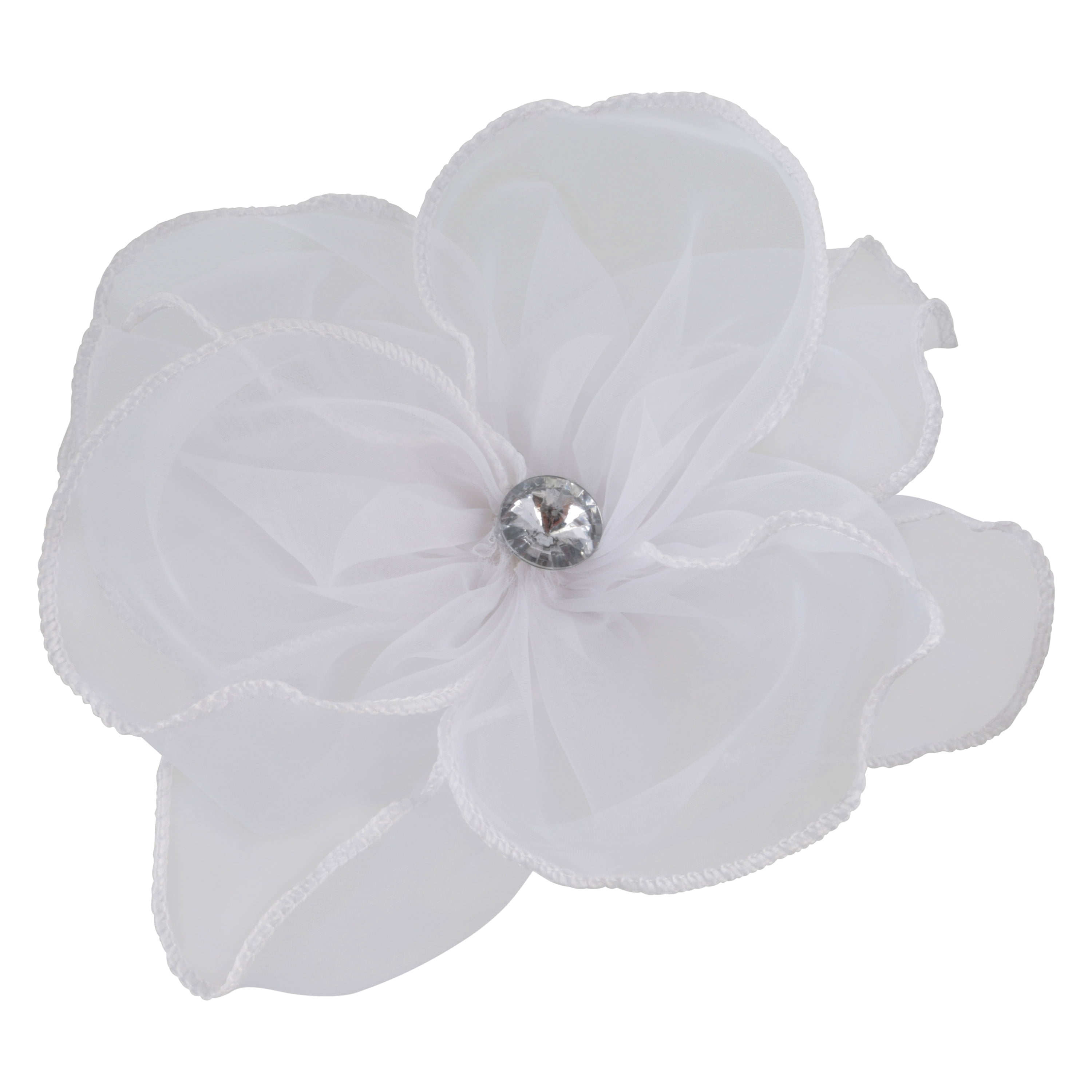 Offray White Large Sheer With Gem Center Flower Embellishment, 1 Each