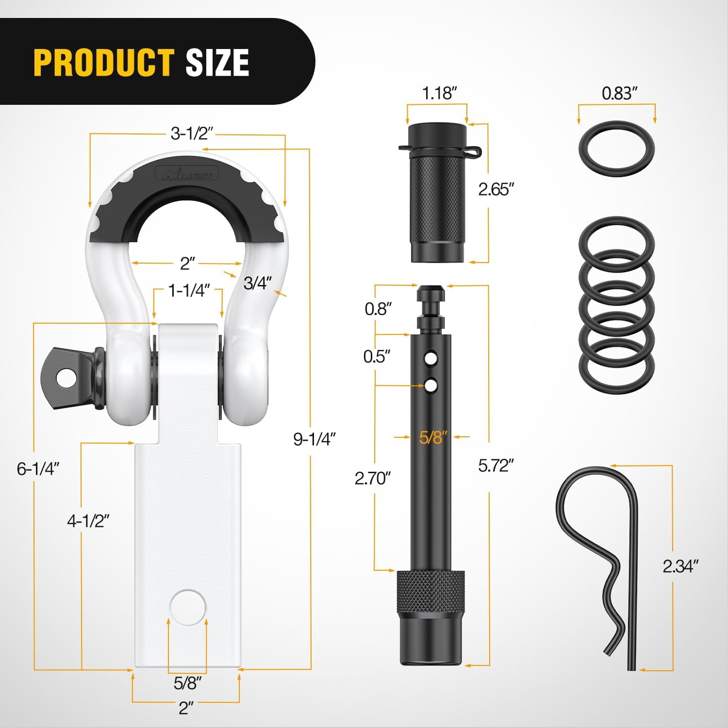 Nilight Anti-Theft Shackle Hitch Receiver 2Inch 45000 LBs Breaking Strength 3/4" Anti-Theft D Ring Shackle 5/8" Trailer Hitch Lock Pin Heavy Duty Solid Towing Kit for Trucks Off Road (White)