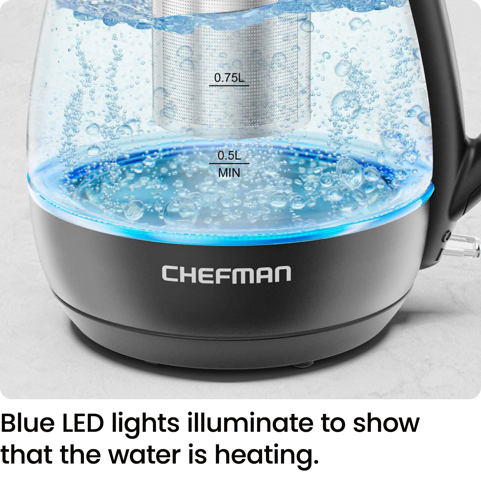 Chefman 1L Electric Glass Kettle with Tea Infuser, Black photo 7