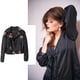 thumbnail image 4 of Chaqueta bordada con Estampado Floral Sonducket abrigo con cremallera para mujer manga de motorista Negro S AP019009-01, 4 of 6