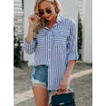 thumbnail image 7 of Women's Button Down Shirts Casual Long Sleeve V Neck Striped Blouses Tops with Pockets, 7 of 7