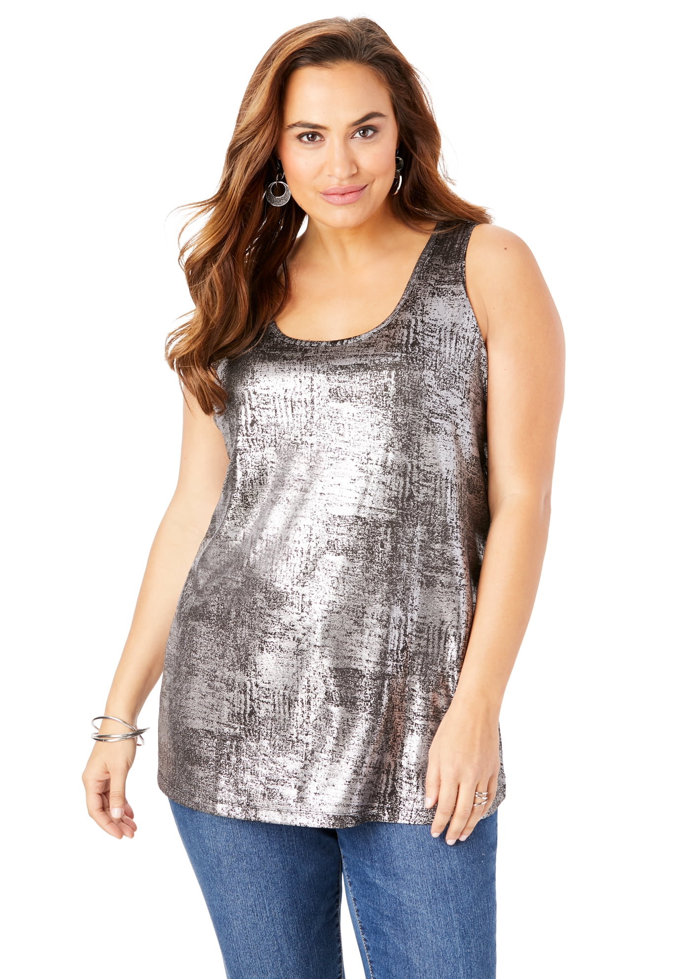 Roaman's Roaman's Women's Plus Size Scoopneck Metallic Tank Top Top