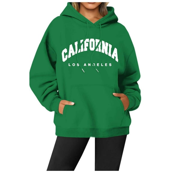 Ediodpoh Women's Letter Printed Round Neck Pullover Street Long Sleeve Pullover Hoodie Womens Hoodies Green S