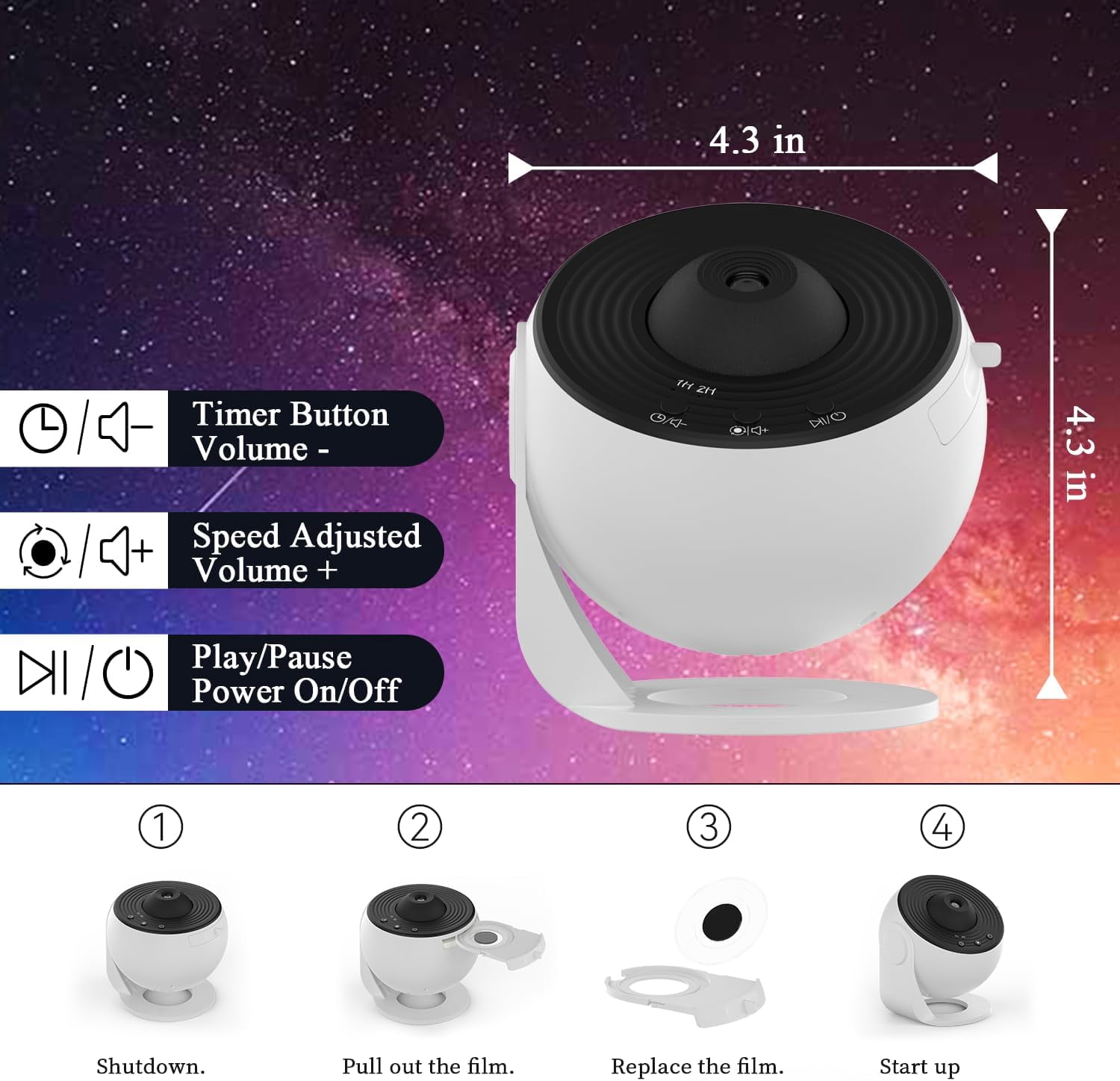 Aukfa 13-in-1 Planetarium Star Projector for Bedroom, LED Galaxy Ceiling Night Light with Timer, Milky Way Mood Lamp Room Decor for Adults & Kids – White