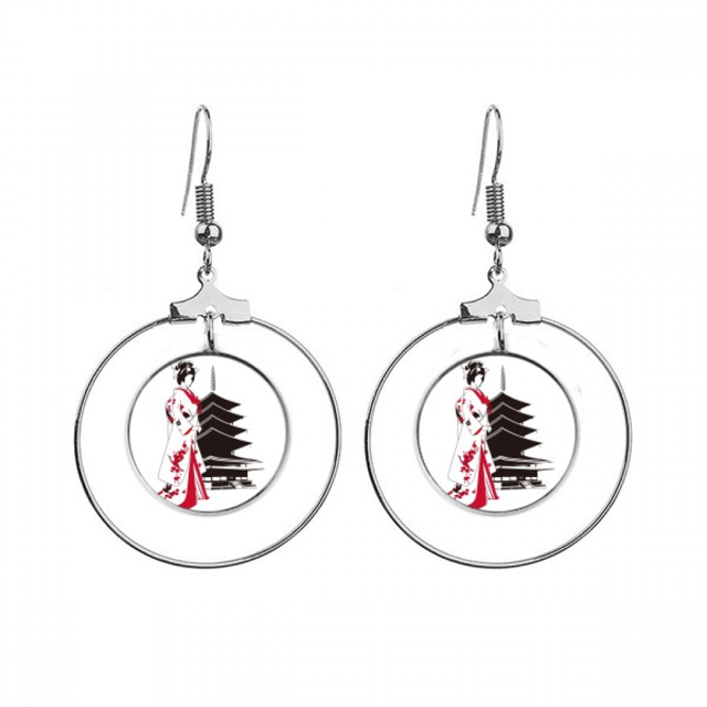 Japan japanese estilo Kimono chica Los pendientes cuelgan del aro de la joyería del círculo de la gota Unbranded M