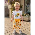 thumbnail image 5 of Cenuakty Baby 3M 6M 12M 18M 24M Girl Summer Outfits Fashionable Short Sleeve Bee Floral Print Romper with Pants, Headband 3Pcs Set, 5 of 9