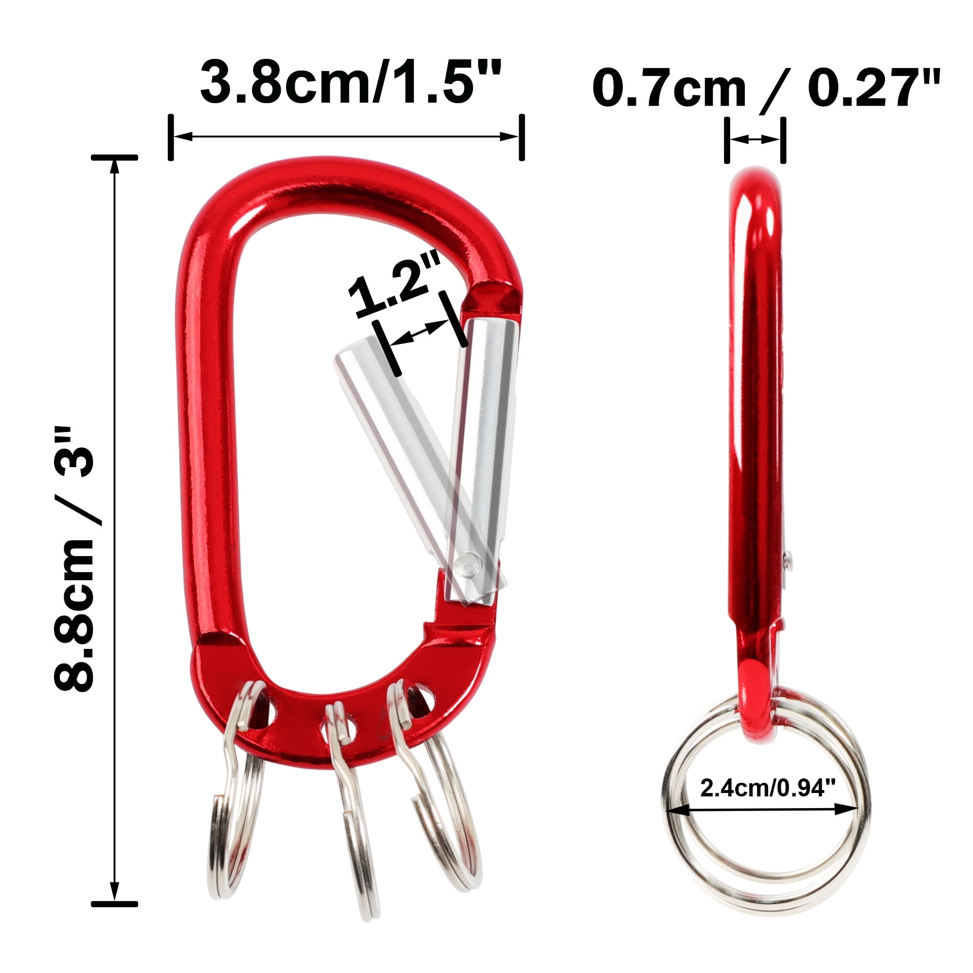 Unique Bargains D Ring Carabiners Clip Metal Spring Snap Hook with 3 Key Ring