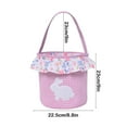 thumbnail image 2 of Garden Easter Bunny Basket Bags for Kids Pink, 8.8"x9" Printed Rainbow Bunny Canvas Cotton Carrying Gift and Eggs Hunt Bag, Bucket Tote for Girls & Boys, 2 of 6