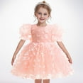thumbnail image 2 of Baby Girl Dresses Cute Child Puff Sleeve Tulle Dress Butterfly Pattern Bow Knot Princess Dress Gown Dress Girls Summer Dress Pink 6-12 Months, 2 of 7