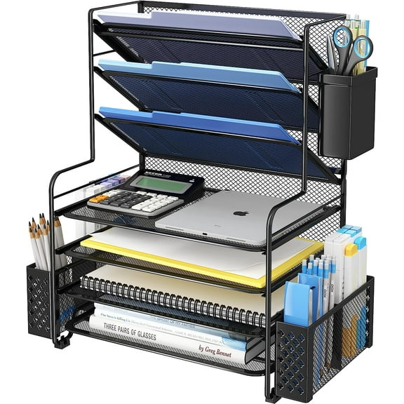 8 Tier Desk File Organizer, Letter Tray Paper Organizer, Mesh Desk Accessories File Folder for Office, Home or School, White