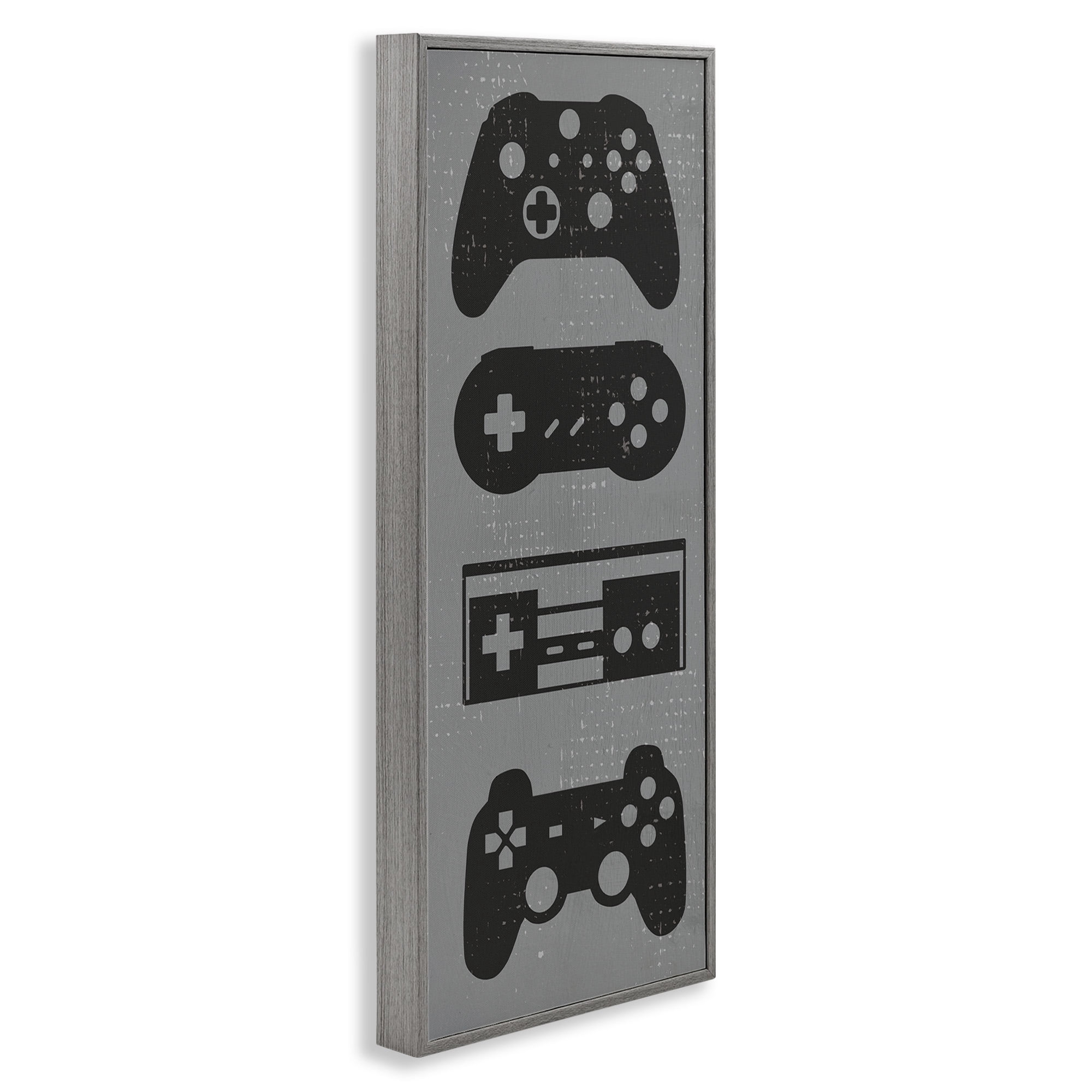 Stupell Industries Vintage Video Game Controllers Art for Kids Painting Gray Framed Art Print Wall Art, 10 x 24