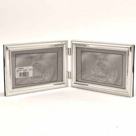 4x6 Hinged Double (Horizontal) Metal Picture Frame Silver-Plate with Delicate Beading
