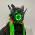 thumbnail image 2 of Casco ciberpunk, máscara genial, máscara de cosplay tecnológica con luz LED, máscara de samurái shinobi, trenzas, rastas, regalo de Navidad para adultos geek, 2 of 5