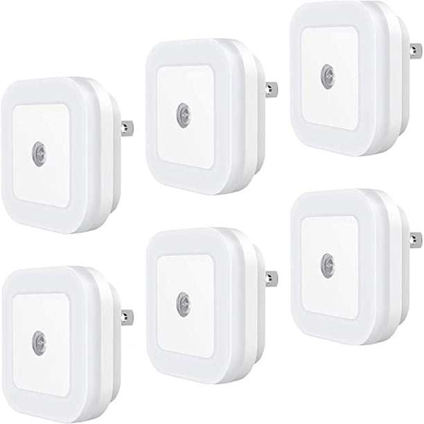 Paquete de 6 lámparas de luz nocturna LED enchufables, 0,5 W, encendido automático y apagado, lámpara de pared para habitación con sensor de luz LED, eficiencia energética Namotu HZ-025