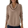 thumbnail image 5 of Cozy Sweaters for Women Knitted Casual Loose Pullover Fashion Cowl Neck Long Sleeve Fall Winter Clothes Trendy Tops Khaki L, 5 of 5